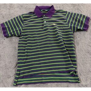 Brooks Brothers Polo Shirt Mens S Purple Green Yellow Striped Golden Fleece Logo